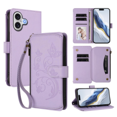 A-One Brand - iPhone 17 Plånboksfodral Butterfly Floral Imprint - Ljuslila
