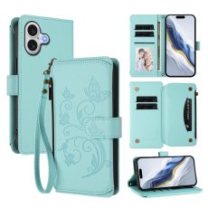 A-One Brand - iPhone 17 Plånboksfodral Butterfly Floral Imprint - Mintgrön