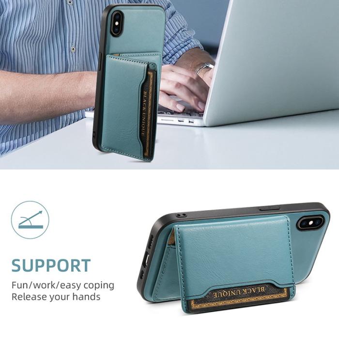 DENIOR - DENIOR iPhone XS Max Fodral Kickstand KonstLäder Blå