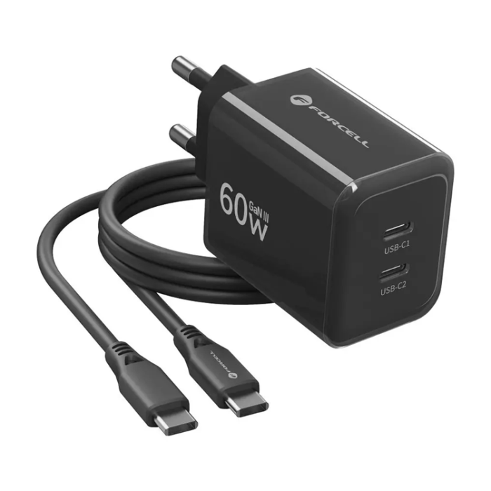 Forcell - Forcell Snabbladdare 60W Med Kabel USB-C F-Energy GaN III Crystal