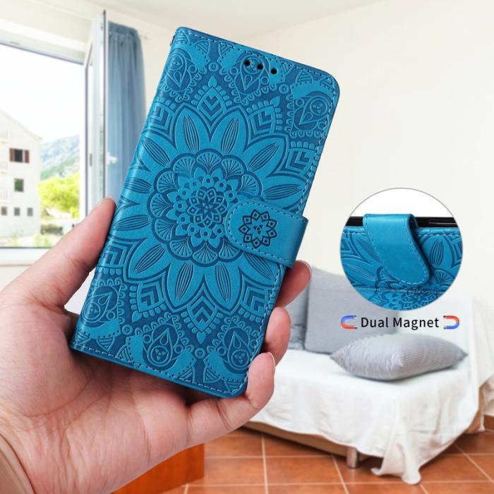 OEM - Samsung Galaxy S26+ Plånboksfodral Konstläder Blommönster - Blå