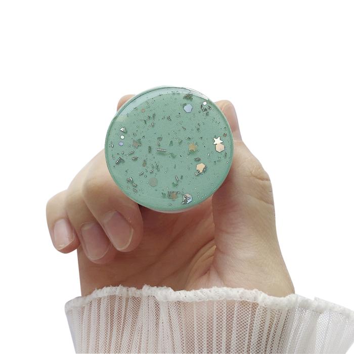 A-One Brand - Round Glitter Mobilhållare / Mobilgrepp - Turkos