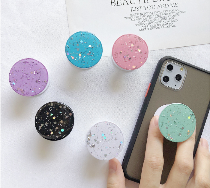OEM - Round Glitter Mobilhållare / Mobilgrepp - Vit