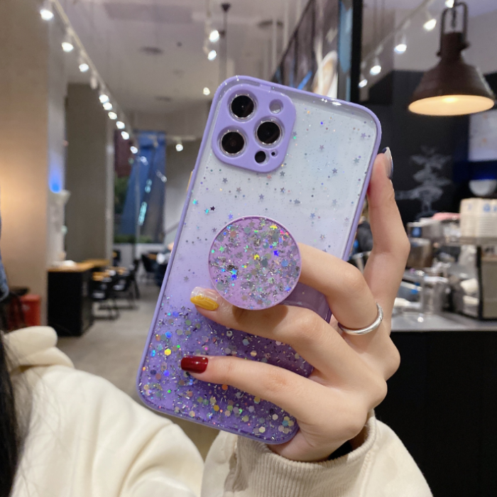 OEM - Round Glitter Mobilhållare / Mobilgrepp - Lila