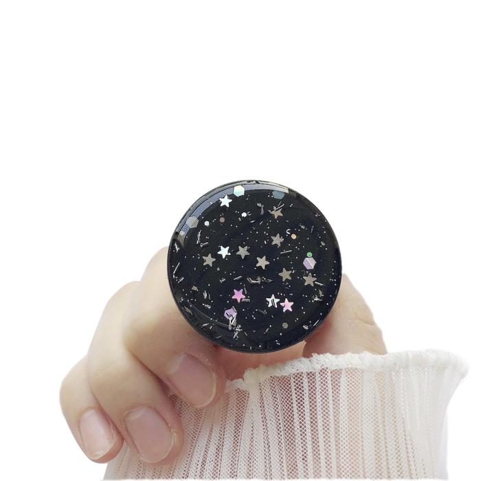 A-One Brand - Round Glitter Mobilhållare / Mobilgrepp - Svart