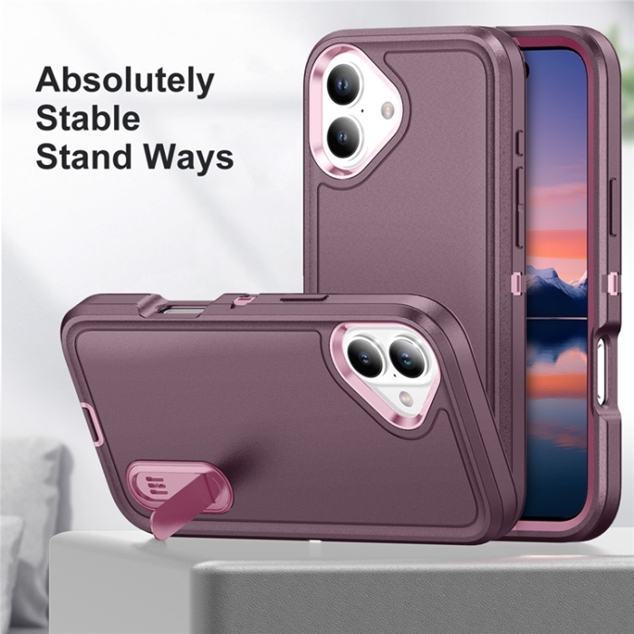 A-One Brand - iPhone 17 Mobilskal Kickstand Silikon - Lila/Rosa