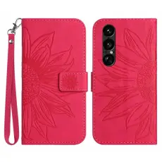 A-One Brand - Sony Xperia 1 VII Konstl&auml;der Pl&aring;nboksfodral Med Handledsrem - Rosa