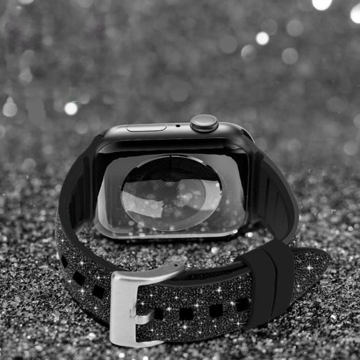 Kingxbar - Kingxbar Silicone Crystal Band Apple Watch 6 / 5 / 4 / 3 / 2 40mm / 38mm - Svart
