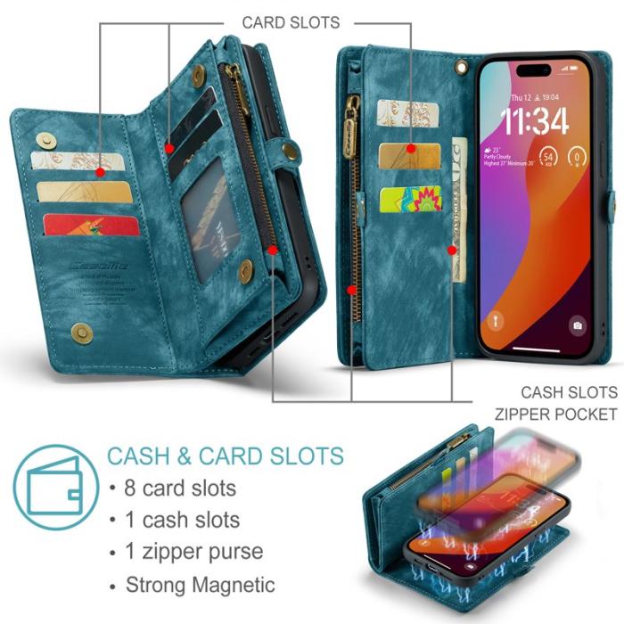 Caseme - CASEME 008 iPhone 16 Pro Plånboksfodral Konstläder med Blå