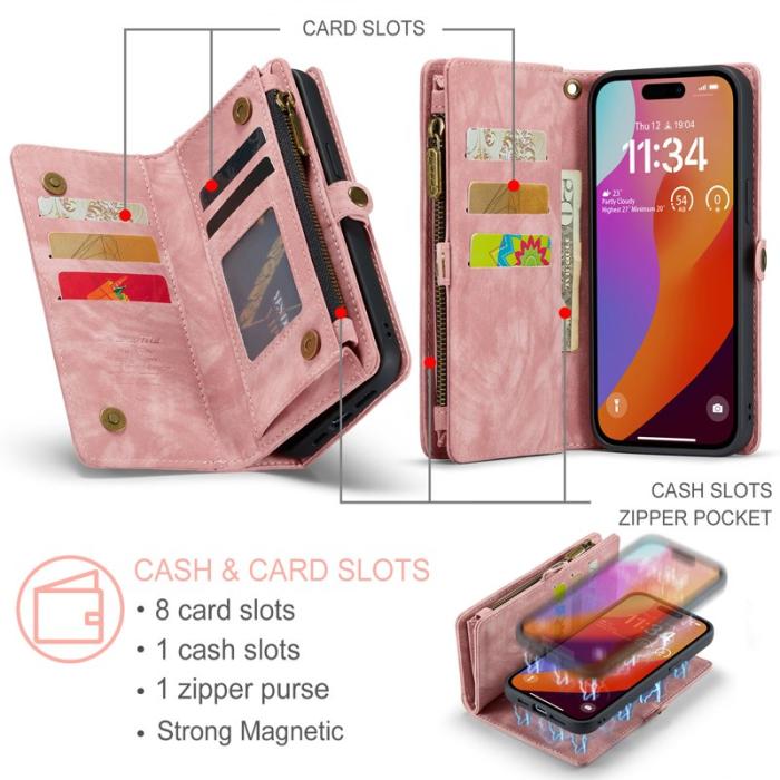 Caseme - CASEME 008 iPhone 16 Pro Plånboksfodral Konstläder med - Rosa