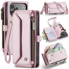 Caseme - CASEME Pl&aring;nboksfodral Konstl&auml;der f&ouml;r iPhone 17 Pro med dragkedja - Rosa