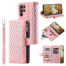 OEM - Samsung Galaxy S26 Ultra Pl&aring;nboksfodral Rhombus Stitching Konstl&auml;der - Ros&eacute;guld