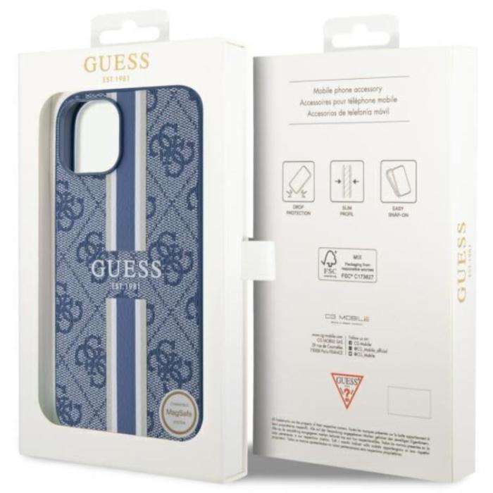 Guess - Guess iPhone 14 Plus Mobilskal MagSafe Printed Stripes Blå