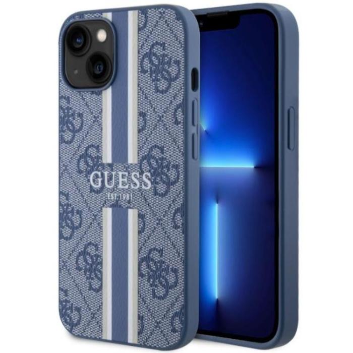 Guess - Guess iPhone 14 Plus Mobilskal MagSafe Printed Stripes Blå