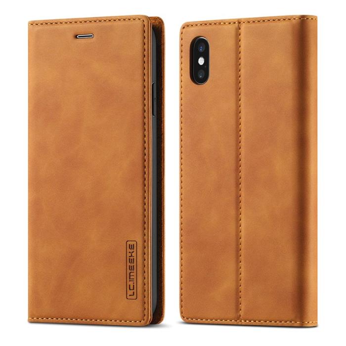 LC.imeeke - LC.IMEEKE Mobilskal till iPhone XS Max KonstLäder - Brun