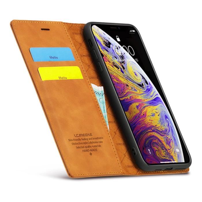 LC.imeeke - LC.IMEEKE Mobilskal till iPhone XS Max KonstLäder - Brun