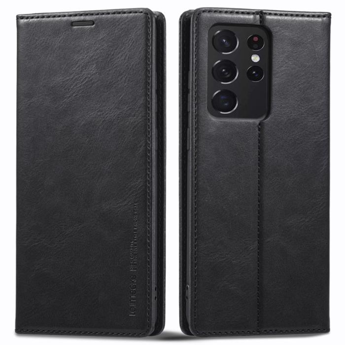 LC.imeeke - LC.IMEEKE Samsung Galaxy S21 Ultra Fodral - KonstLäder - Svart