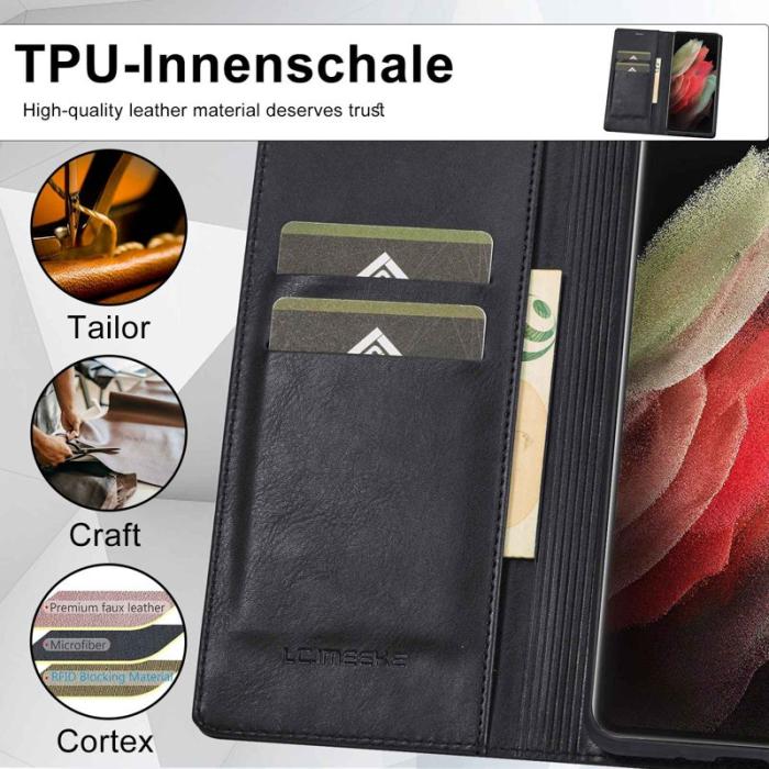 LC.imeeke - LC.IMEEKE Samsung Galaxy S21 Ultra Fodral - KonstLäder - Svart