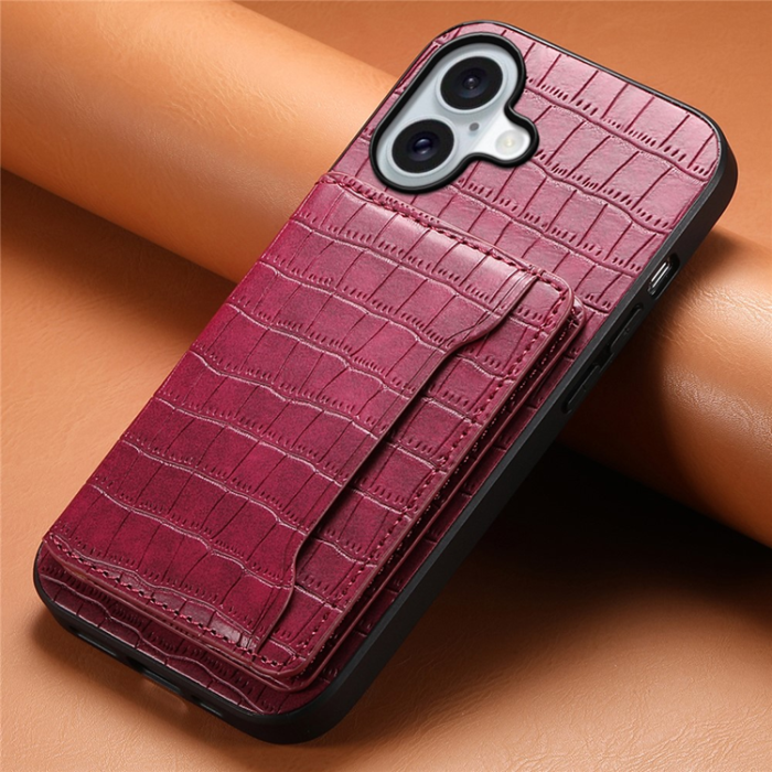 A-One Brand - iPhone 17 Mobilskal Korthållare Crocodile - Röd