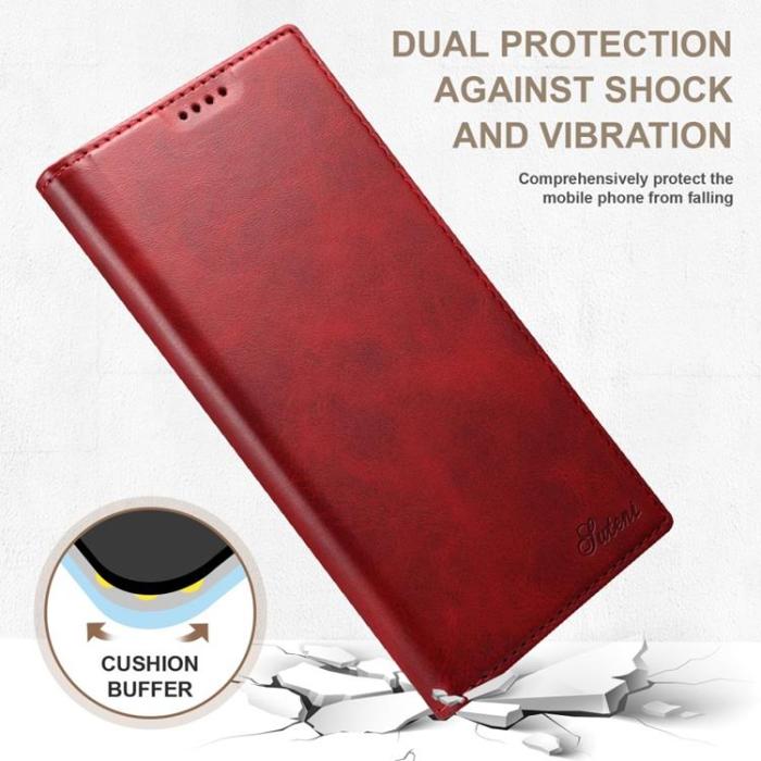 UTGATT1 - SUTENI Läder Fodral Galaxy S22 Ultra 5G - Röd