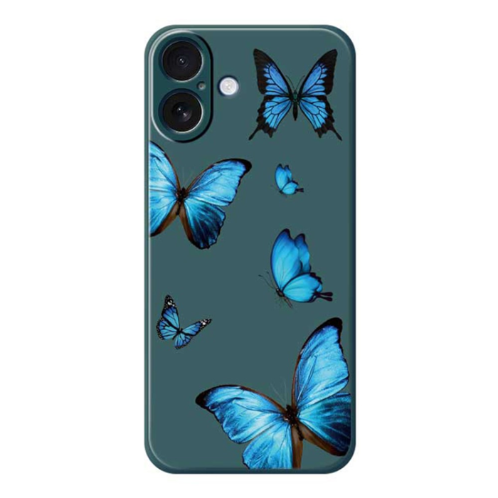 A-One Brand - iPhone 17 Mobilskal Blue Butterflies Pattern TPU - Grön