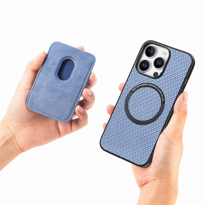 A-One Brand - iPhone 16 Pro Max Mobilskal korthållare Carbon Fiber - Blå