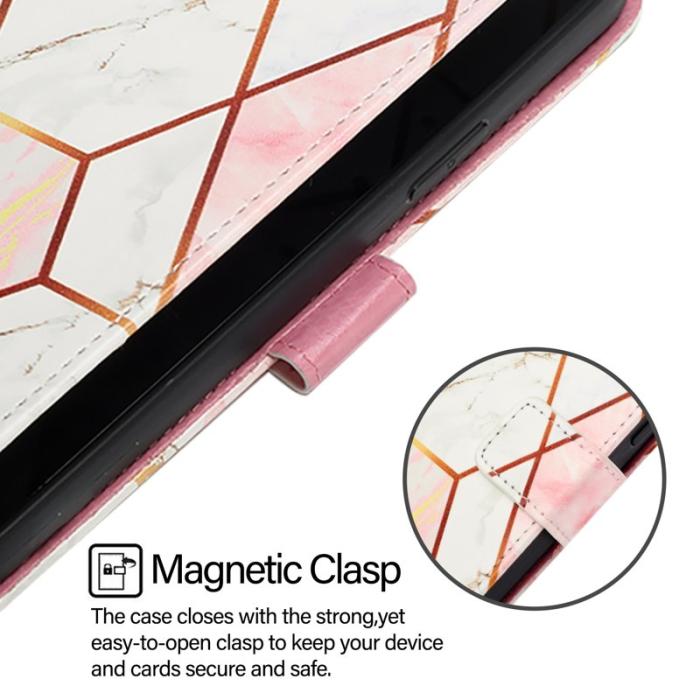 OEM - SAMSUNG Galaxy S26 Ultra Skal Marmor Mönster Äkta Läder - Rosa/Vit
