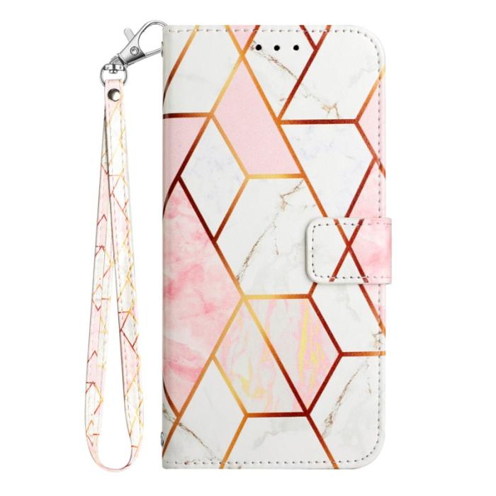 OEM - SAMSUNG Galaxy S26 Ultra Skal Marmor Mönster Äkta Läder - Rosa/Vit
