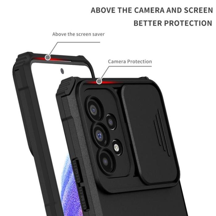 OEM - Galaxy A12 4G Skal Kickstand Kameraskydd Slide - Svart