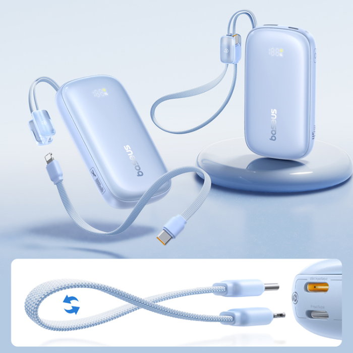 BASEUS - Baseus Powerbank 10000mAh 45W med USB-C till Lightning Kabel - Blå