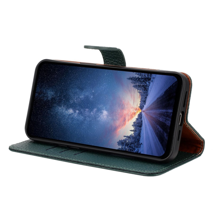 A-One Brand - Galaxy XCover 7 Pro Plånboksfodral Äkta Läder Litchi - Grön