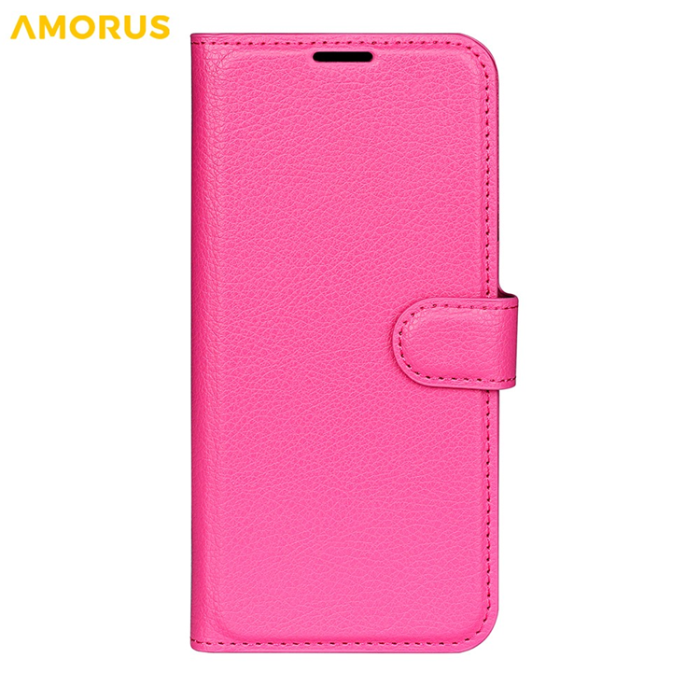 Amorus - AMORUS iPhone 17 Pro Max Plånboksfodral Flipstativ Litchi - Rose