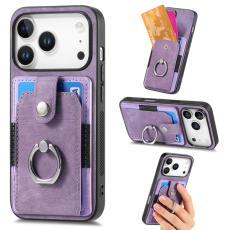 A-One Brand - iPhone 17 Pro Mobilskal med Korthållare Läder Kickstand - Lila