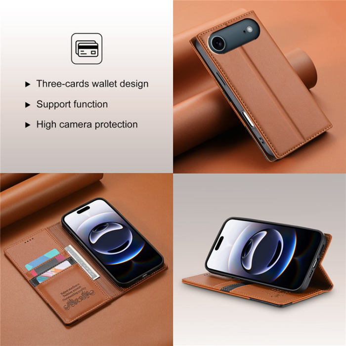 N.BEKUS - N.BEKUS iPhone 17 Air Plånboksfodral RFID Blocking P3 - Brun