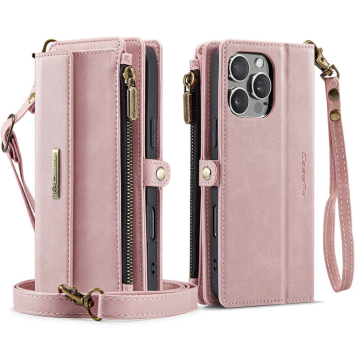 Caseme - Caseme iPhone 16 Pro Plånboksfodral RFID Blocking Zipper - Rosa