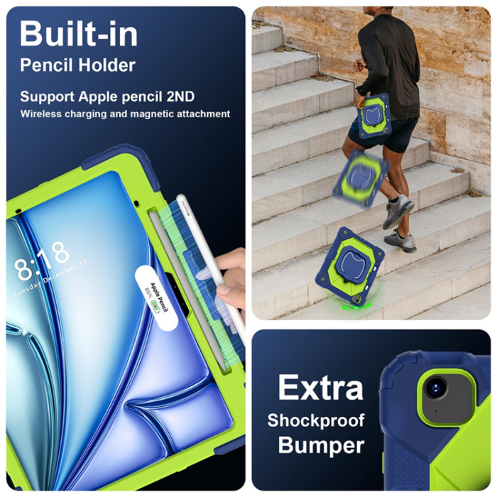 A-One Brand - iPad Air 13(2025/2024) Skal Kickstand Silikon+PC - Marinblå/Gulgrön