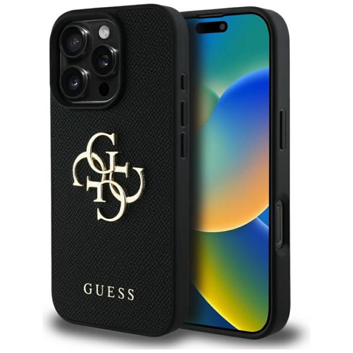 Guess - Guess iPhone 16 Pro Max Mobilskal Grained Big 4G Small Classic Logo - Svart