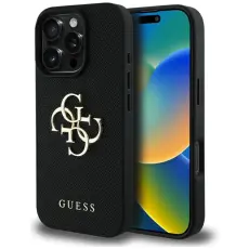 Guess - Guess iPhone 16 Pro Max Mobilskal Grained Big 4G Small Classic Logo - Svart