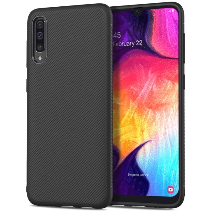 UTGATT4 - Twill Texture Flexicase Skal till Samsung Galaxy A50 - Svart