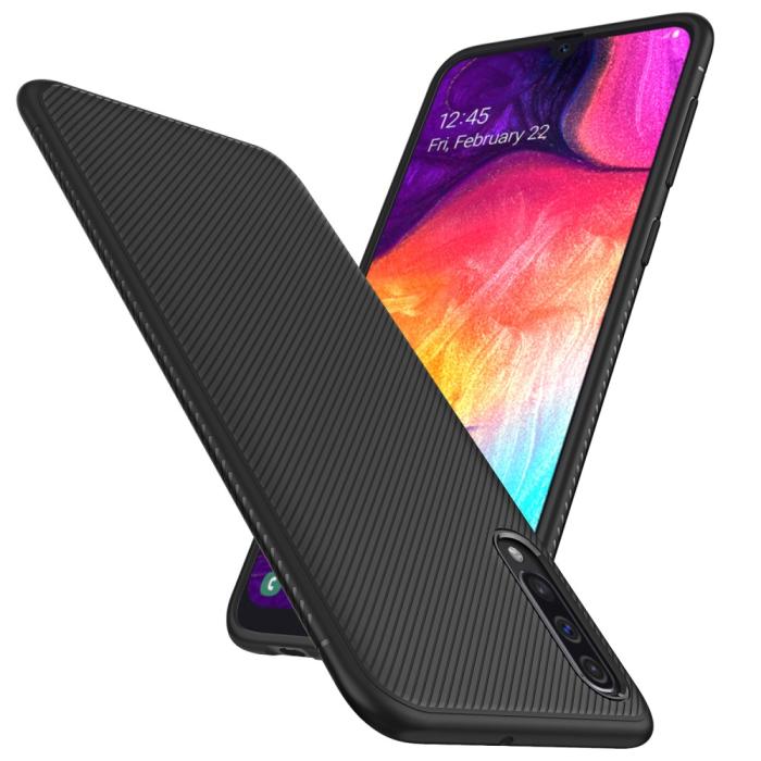 UTGATT4 - Twill Texture Flexicase Skal till Samsung Galaxy A50 - Svart