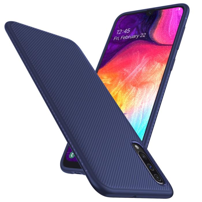 UTGATT1 - Twill Texture Flexicase Skal till Samsung Galaxy A50 - Blå