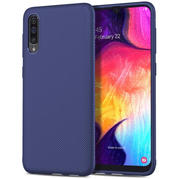 UTGATT1 - Twill Texture Flexicase Skal till Samsung Galaxy A50 - Blå