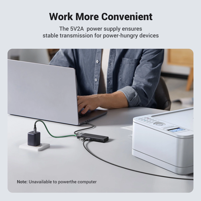 Ugreen - Ugreen CM653 HUB med 4 USB-A-Portar Och USB-A-Strömkabel - Svart