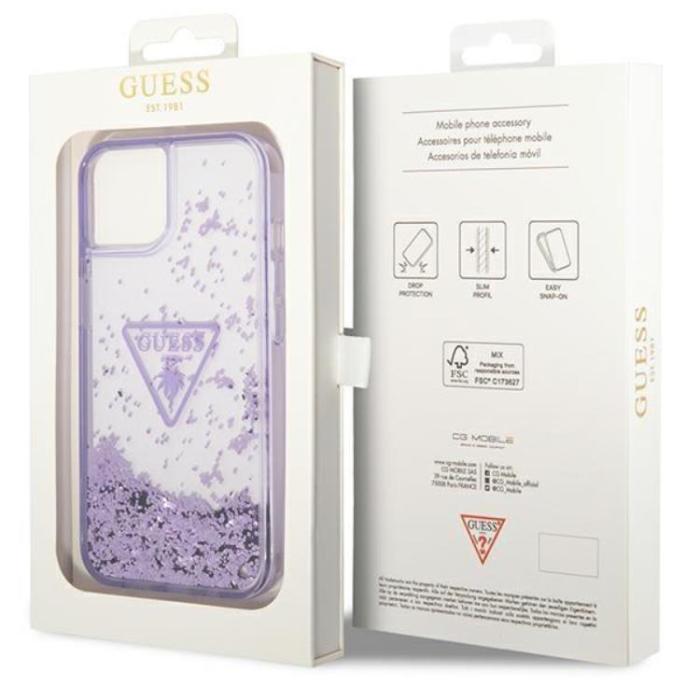 UTGATT1 - GUESS iPhone 14 Plus Skal Liquid Glitter Palm Collection - Lila