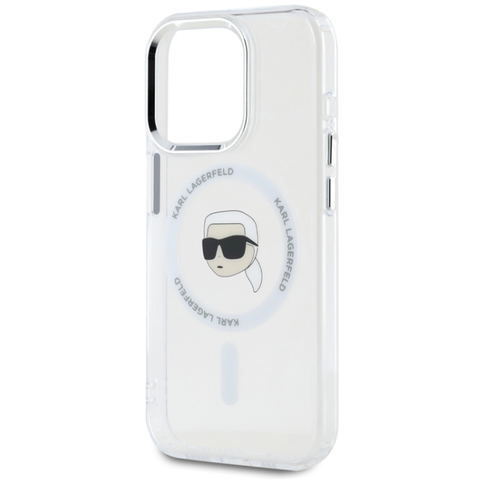 KARL LAGERFELD - Karl Lagerfeld iPhone 15 Pro Mobilskal Magsafe Metal Karl Head - Vit