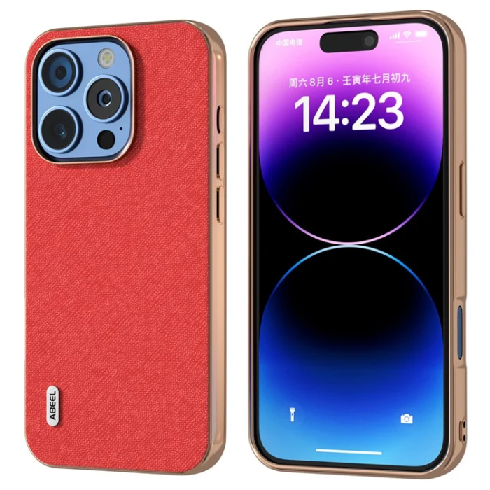 ABEEL - Abeel iPhone 16 Pro Mobilskal Äkta Läder Cross Texture - Röd