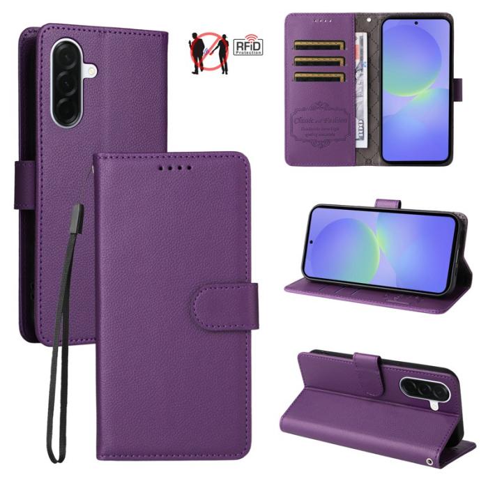 OEM - Samsung Galaxy A37 Plånboksfodral Konstläder RFID Skydd - Lila