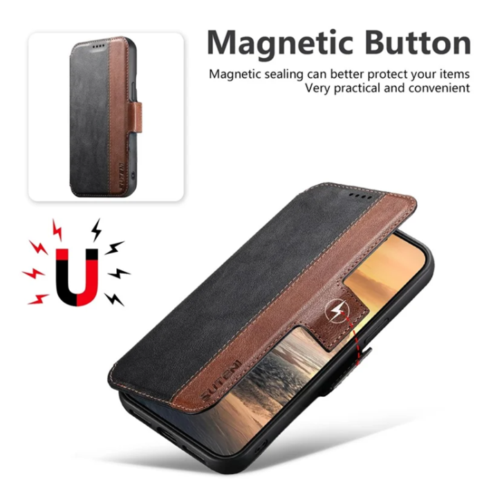 SUTENI - SUTENI iPhone 16 Pro Max Plånboksfodral Magsafe Cowhide - Svart