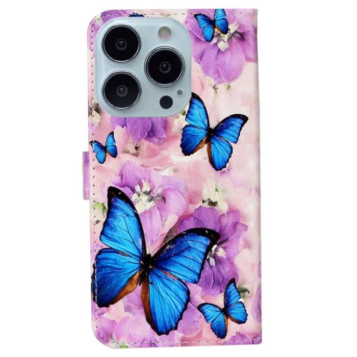 OEM - iPhone 14 Pro Plånboksfodral Folio Flip - Blå Butterfly