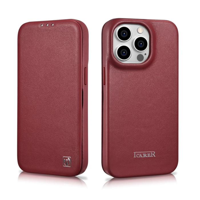 ICARER - iCarer iPhone 14 Pro Max Plånboksfodral MagSafe CE Äkta Läder